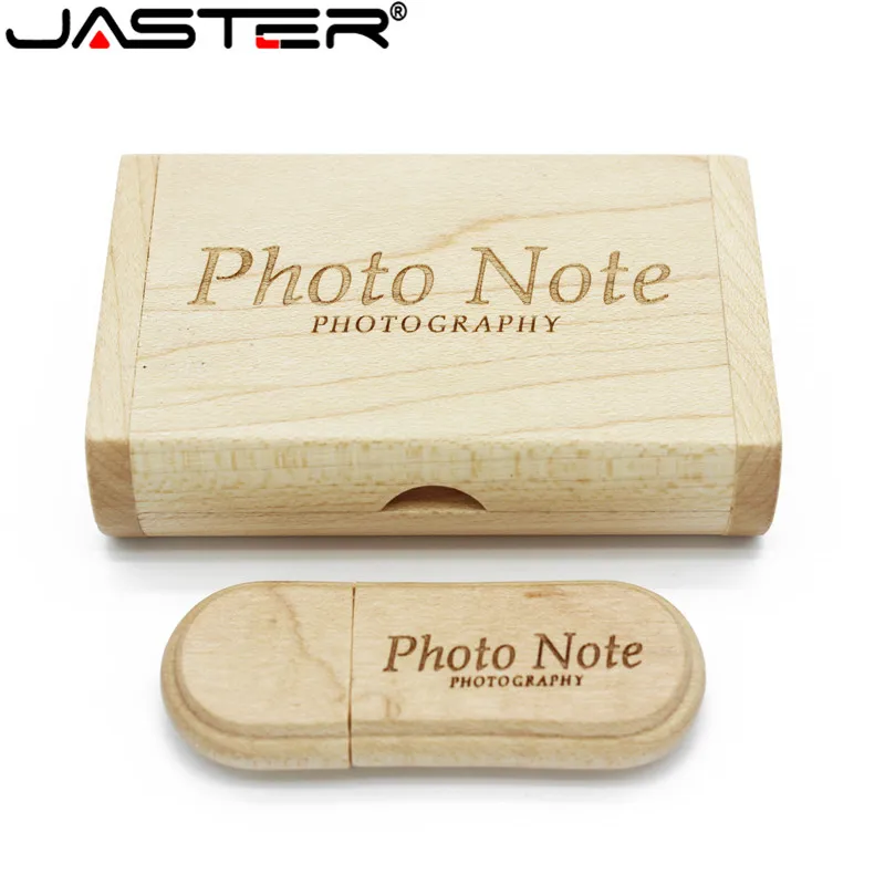 JASTER 1 Uds. Logotipo personalizado gratis grabado láser de madera + caja pendrive 4GB 8GB 16GB 32GB 64GB unidad Flash USB regalo de fotografía