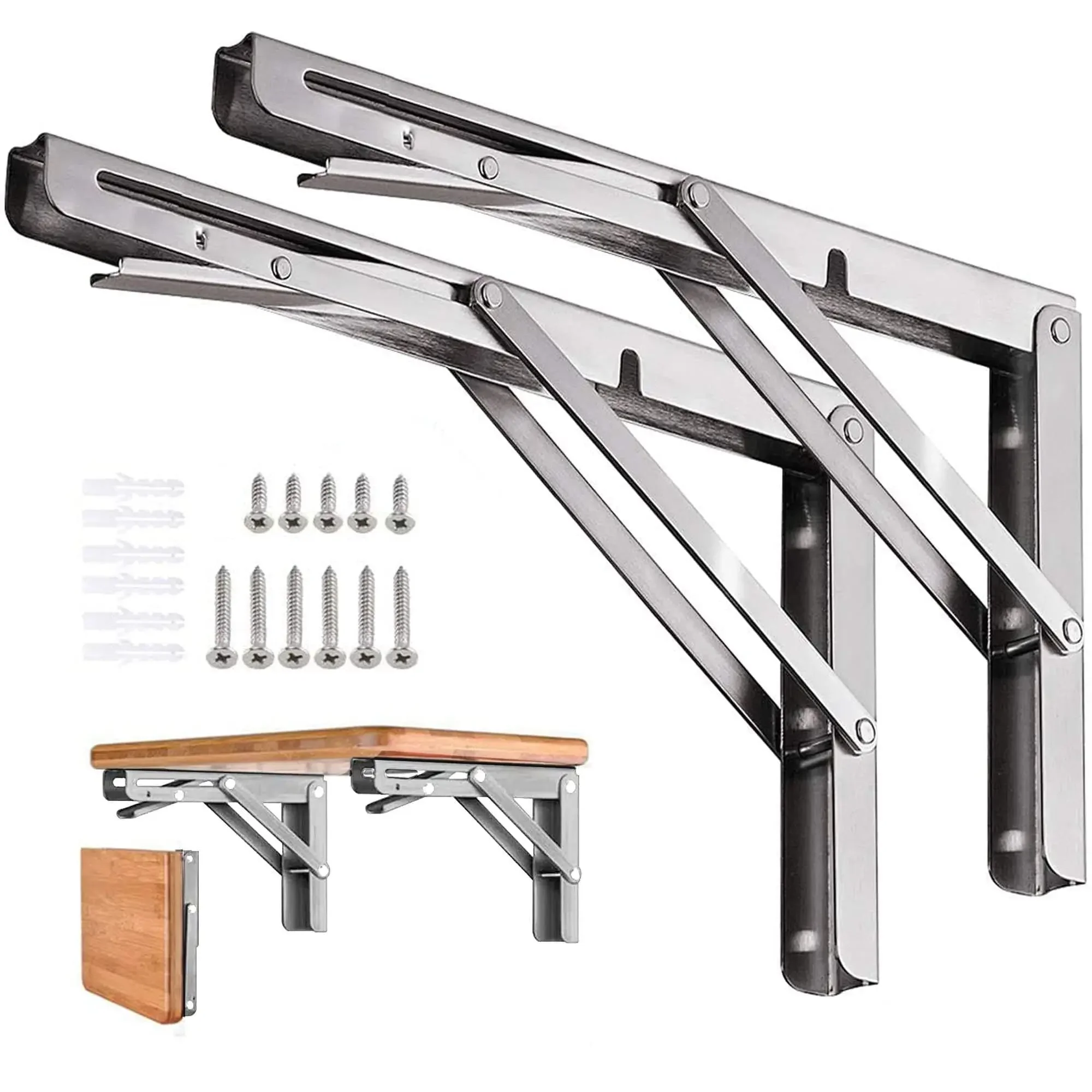 2 PC พับชั้นวางของ Heavy Duty สแตนเลส DIY ติดผนังพับเฟอร์นิเจอร์ประหยัดพื้นที่สําหรับโรงรถ Workstation