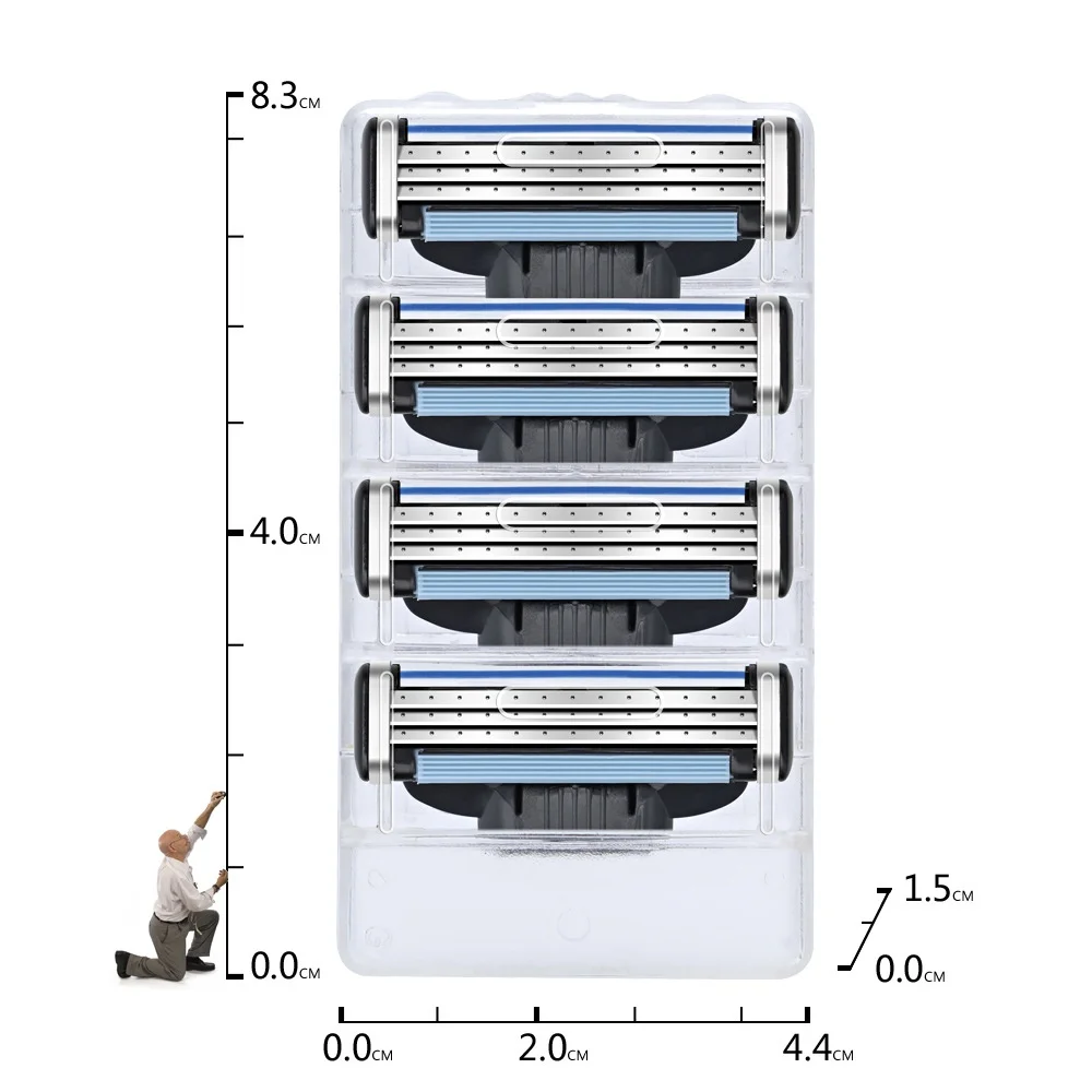 High Quality Man Safety Razor Blade 4 Layer German Stainless Steel Shaving Cartridges Compatible Mach 3 Shaver 4Pcs/Box
