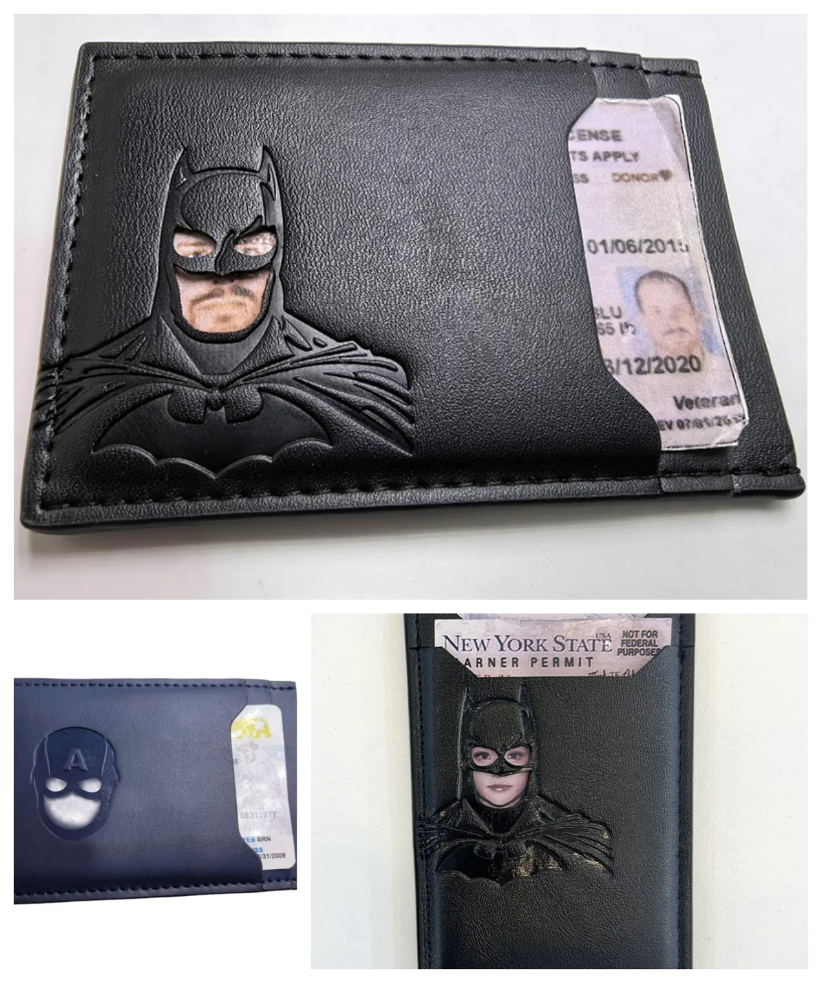 Portafoglio in pelle con pipistrello Porta carte personalizzato con maschera da supereroe ID pipistrello Portafoglio eroico regalo