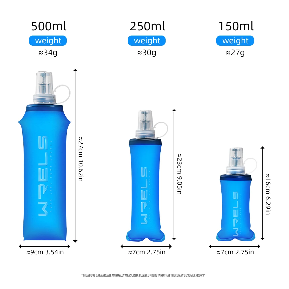 WRELS Folding Collapsible Water Bottle Running Water Bottle Soft Flask TPU BPA-Free Camping Hiking Travel Folding Water Bottle