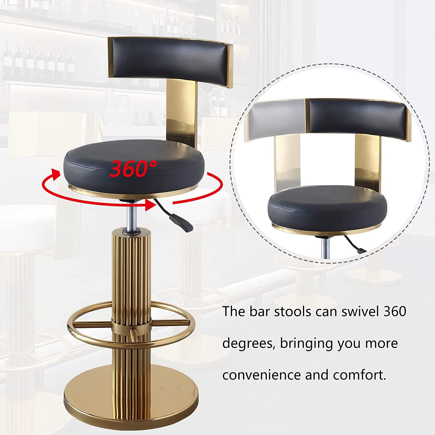 Silla de Bar dorada, taburete de Bar giratorio ajustable en altura, juego de sillas de comedor modernas de acero inoxidable para cocina