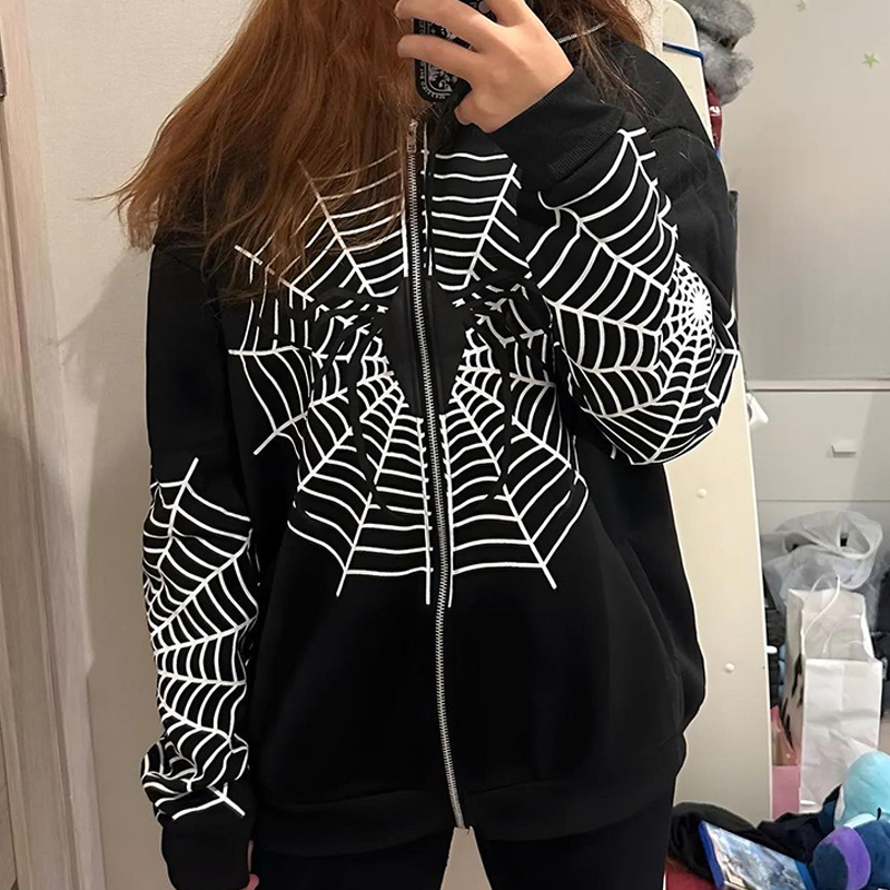 Sudaderas con capucha Y2k con esqueleto de diamantes de imitación para mujer, sudaderas góticas negras con cremallera de gran tamaño, chaquetas con capucha Retro Harajuku para mujer, ropa de calle