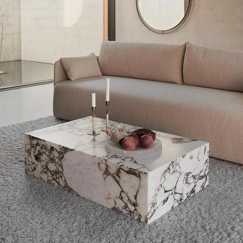 Juego de mesa de centro de lujo moderna para sala de estar nórdica, mesa de centro rectangular de piedra de mármol blanco, verde y negro