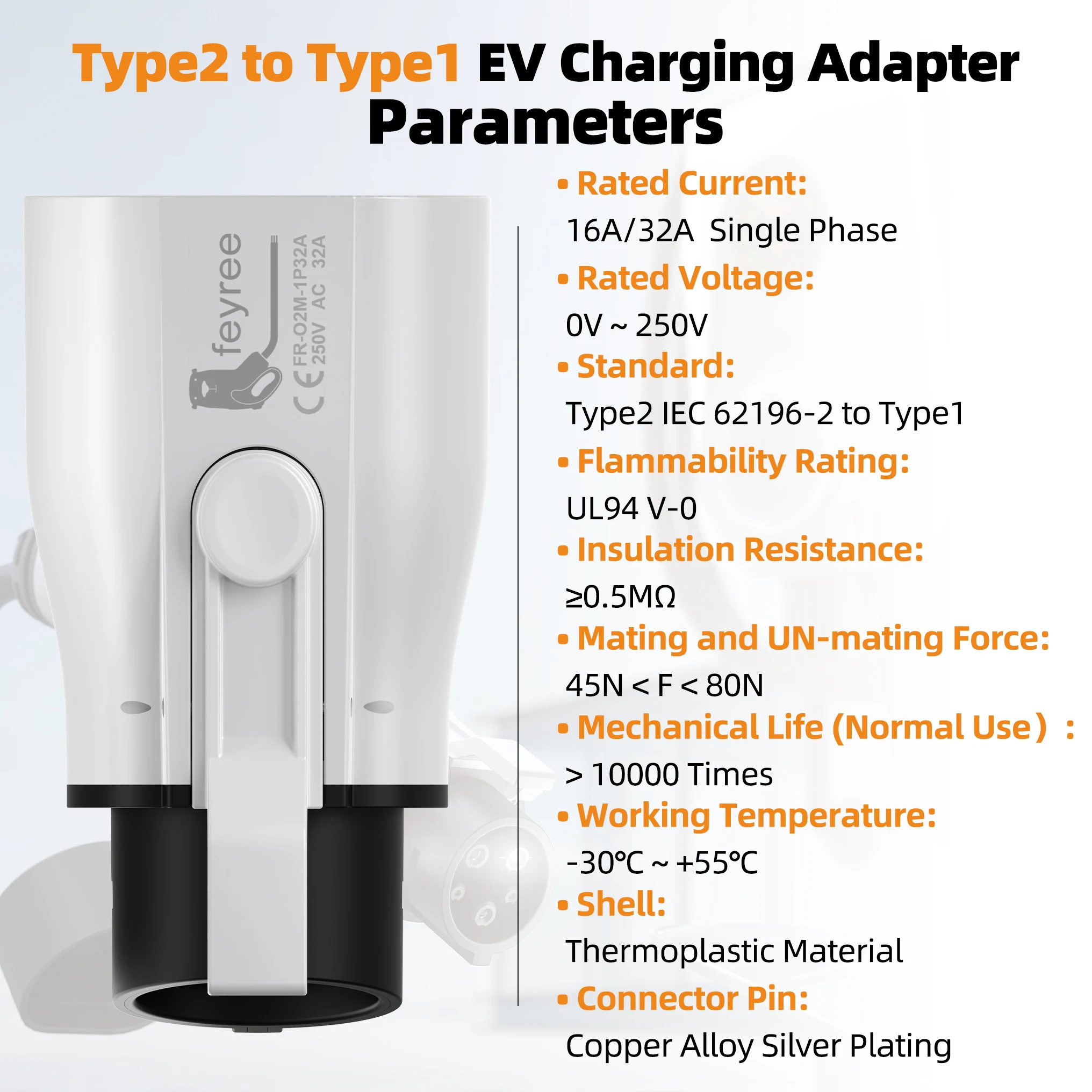 Адаптер feyree Type 2 на Type 1 IEC 62196-2 на J1772 Адаптер зарядного устройства EV для зарядки электромобиля 16A 32A Однофазный