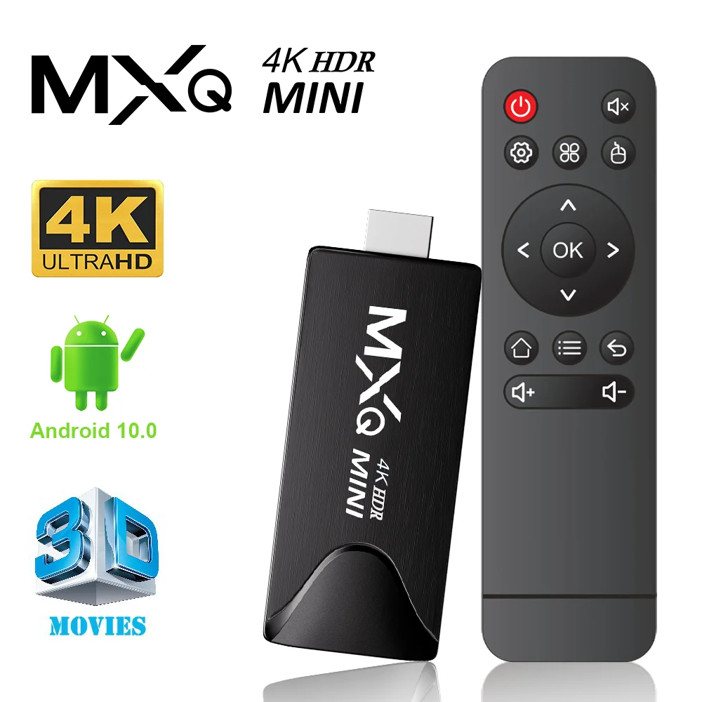 MXQMini TV Stick Android 10 Quad Core 4K HD Play Store 2,4G Wifi Smart TV Box Android H.265 Media Player Set Top Box