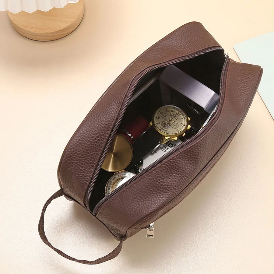 Men PU Leather Makeup Business Bag Travel Toiletry Wallets Mobile Retro Bag Cosmetics Organizer Storage Pouch Coin Purse Handbag