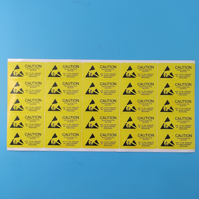 500 sztuk 5.5x2.5cm samoprzylepne antystatyczne ESD CAUTION naklejki antystatyczna etykieta ostrzegawcza czuła elektronika etykieta do pakowania