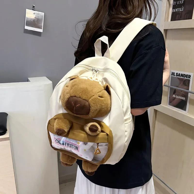 Kawai Capybara Plecak Kobieta Duża pojemność Kreskówka Zabawny Plecak Miękka Dziewczyna Kreskówka Animacja Plecak Studencki Lekka Torba Miłości