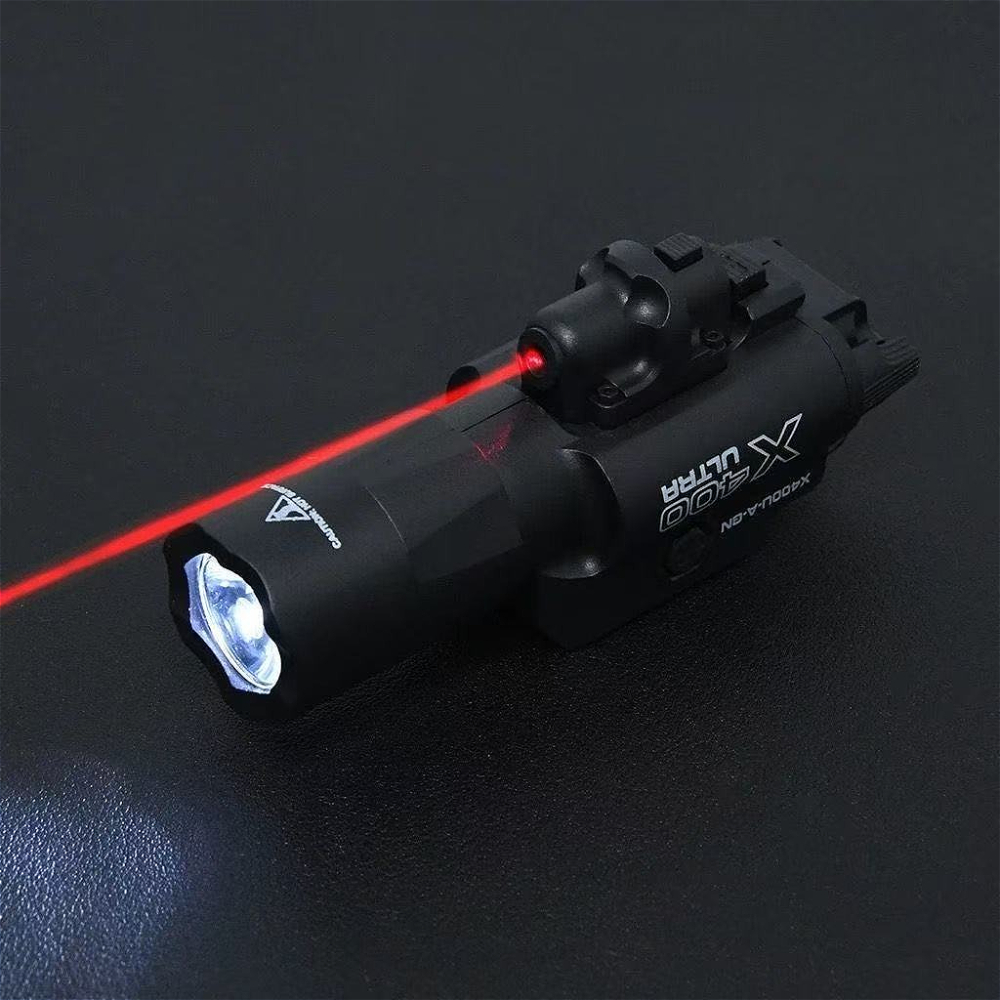 Lampe de poche tactique deux-en-un X400U et pointeur laser |   Convient aux rails de 20 mm |   Pour pistolets Airsoft jouets, jeux de guerre CS de chasse |   Haute intensité