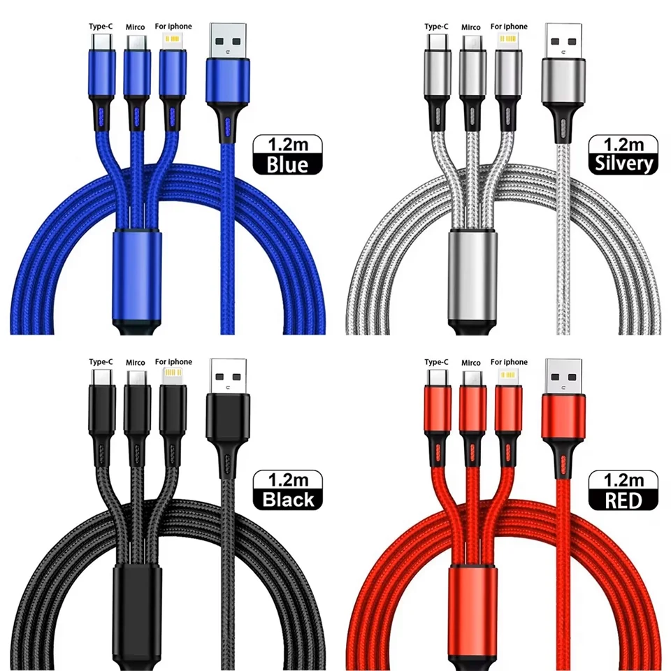 3-In-1 / 4-In-1  USB Cable Type C Usb Micro For iphone Samsung Huawei Xiaomi Multi Port Multiple Charging Wire