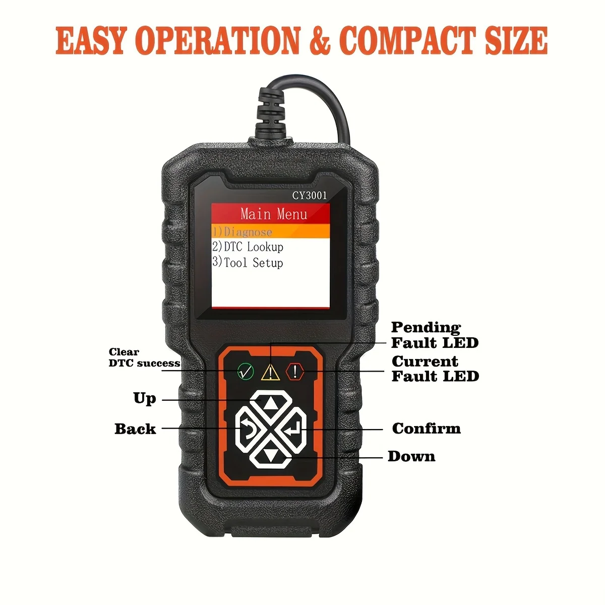Lector de código de herramienta de diagnóstico del escáner OBD2 del coche, escáner de código de falla del motor del probador de voltaje del coche, diagnóstico del probador de carga cy3001B