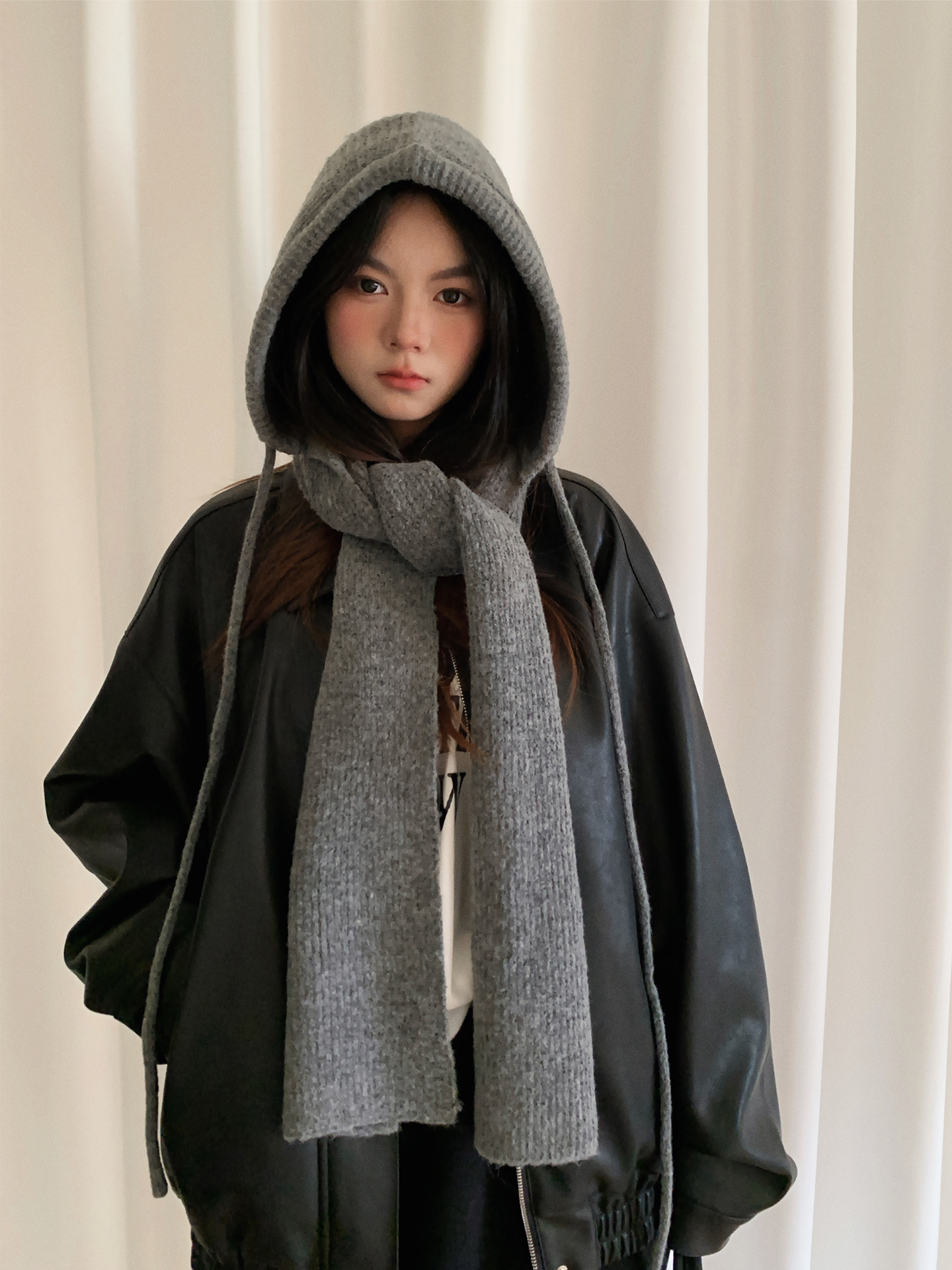 Thick And Warm Solid Color Hooded Scarf For Women Versatile And Korean-Style Student Scarf