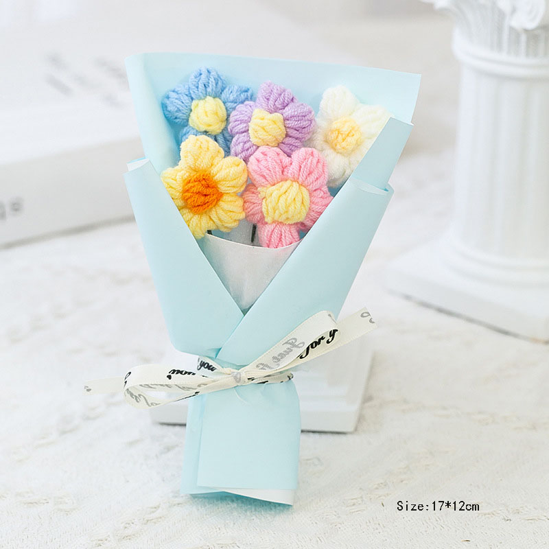 Creative Mini Knitted Flower Bouquet, Woolen Flower Bouquet, Floral Decoration