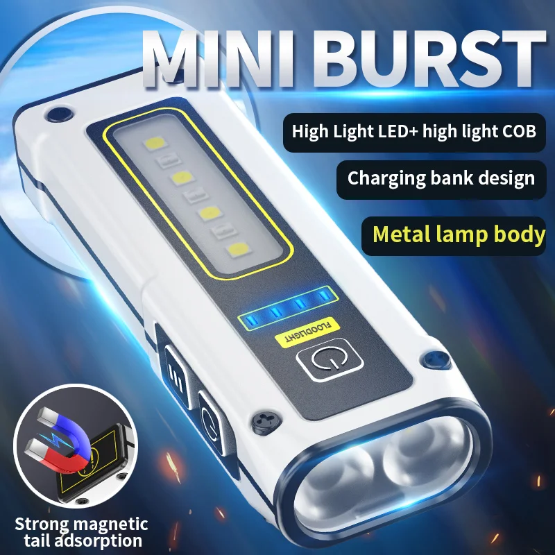 Mini przenośna latarka Sci-fi z wieloma trybami oświetlenia może być przełączona w celu obsługi ładowania przez USB.