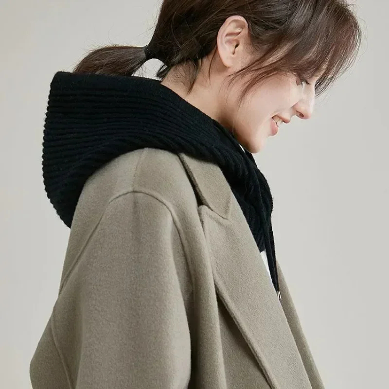 Gorro de punto Unisex para hombre y mujer, gorro con cuello y capucha de Cachemira sintética, gorro grueso con cordón para la cabeza, gorro elástico ajustable, 2024