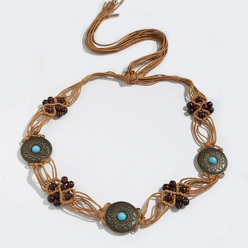 Handgefertigte geflochtene und geknotete ethnische Kummerbunde für Frauen mit Bohemian-Stil und Vintage-Elementen