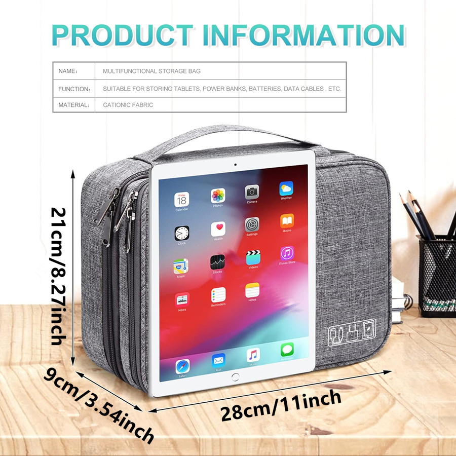 Portable Electronics Organizer Bag Zipper Case for Data Cables Charger Hard Drive