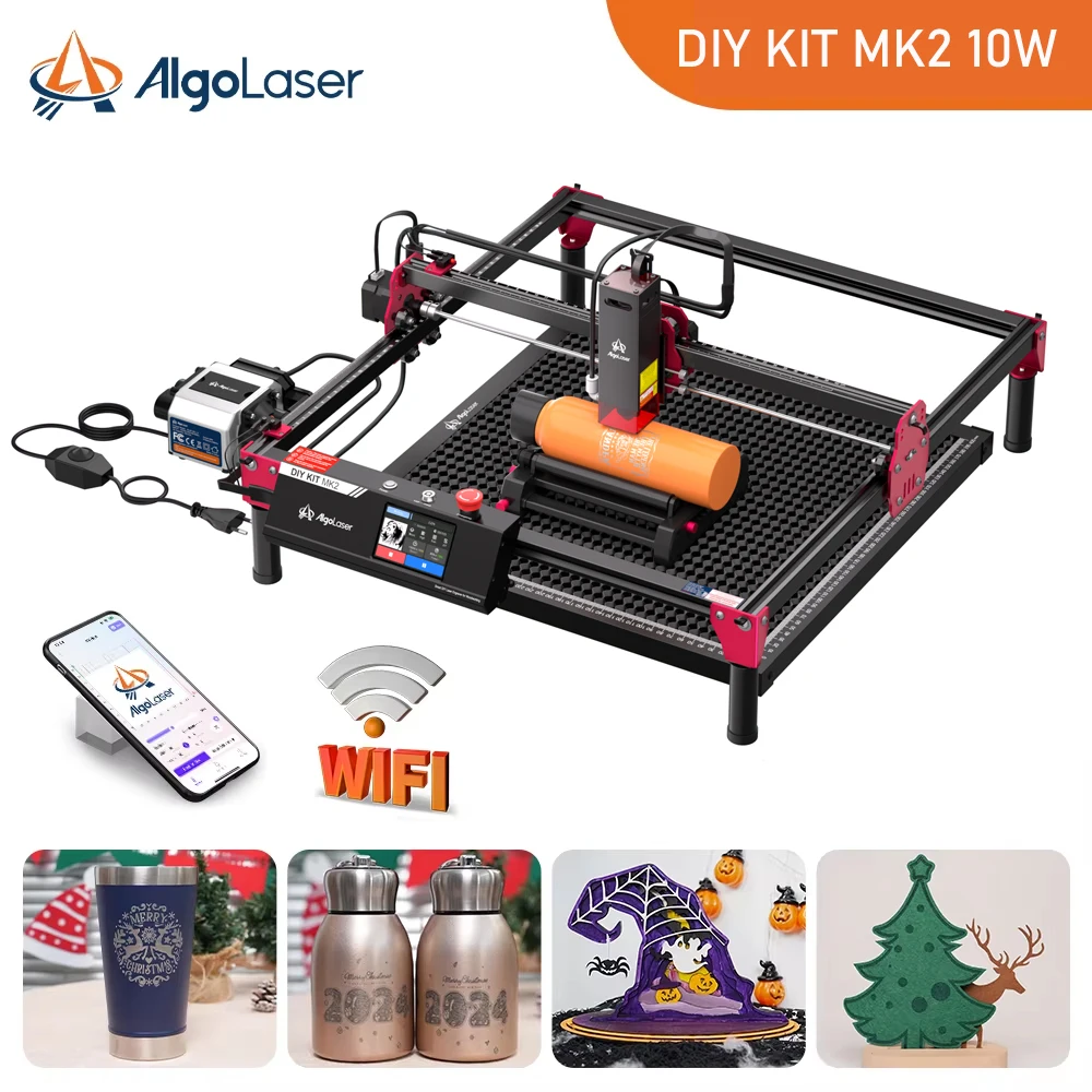AlgoLaser KIT de bricolaje MK2 grabador láser potencia de salida de 10W, Control sin conexión de aplicación de pantalla táctil a Color de 3,5 pulgadas, herramienta cortadora de grabador DIY