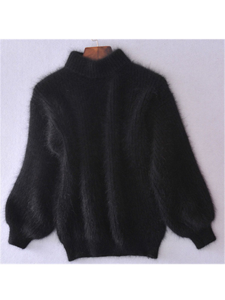 Weiß Mohair Verdicken Rollkragenpullover Herbst Winter Süße Mode Laterne Hülse Casual Einfarbig Pullover pull femme