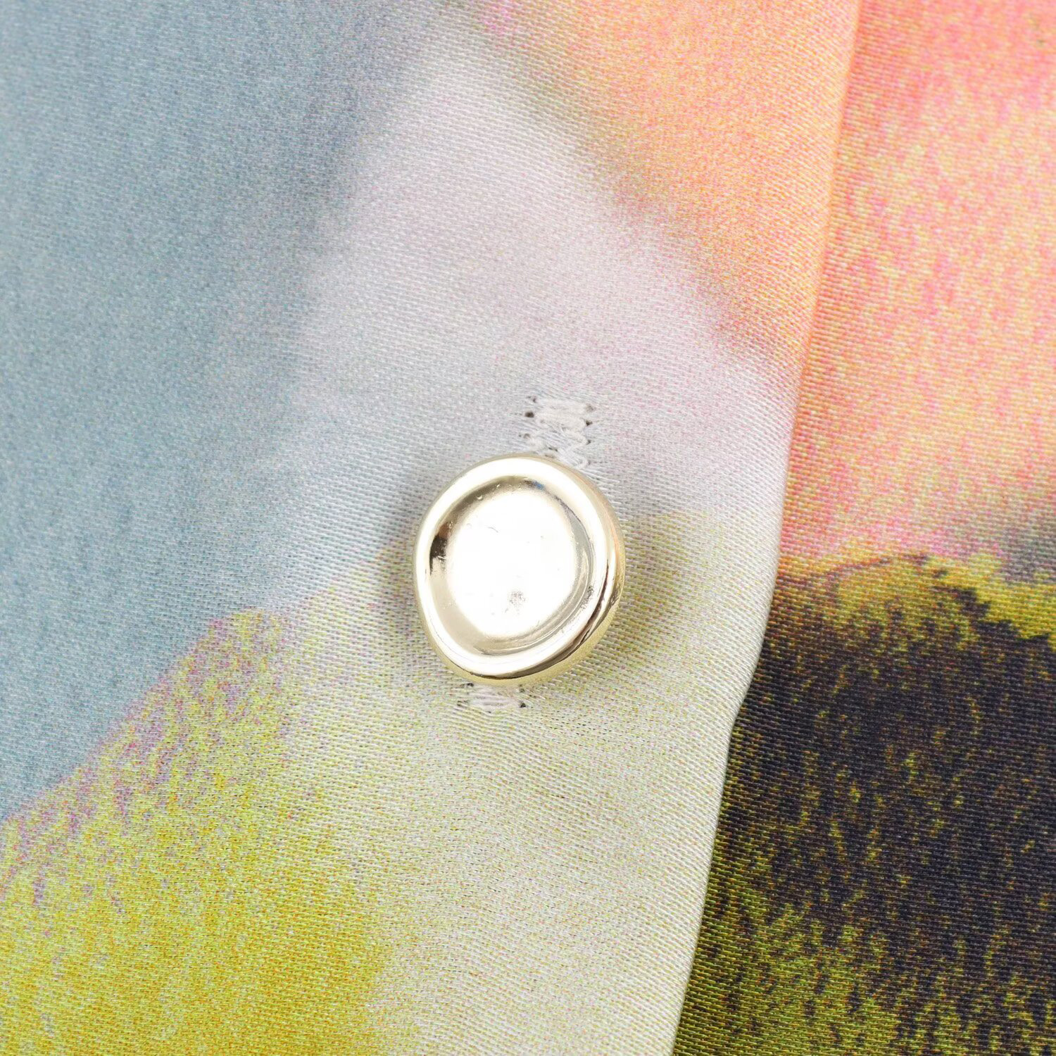 Deeabae versão coreana da nova roupa feminina retro contrastante impresso seda cetim textura camisa único breasted topo