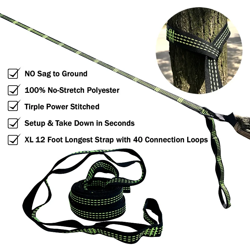 2.8M 2 PCS Essential Can Hold 2000kg Out Door Camping Hiking Hammock Hanging Belt Hammock Strap Rope Accessories Load Bind Rope