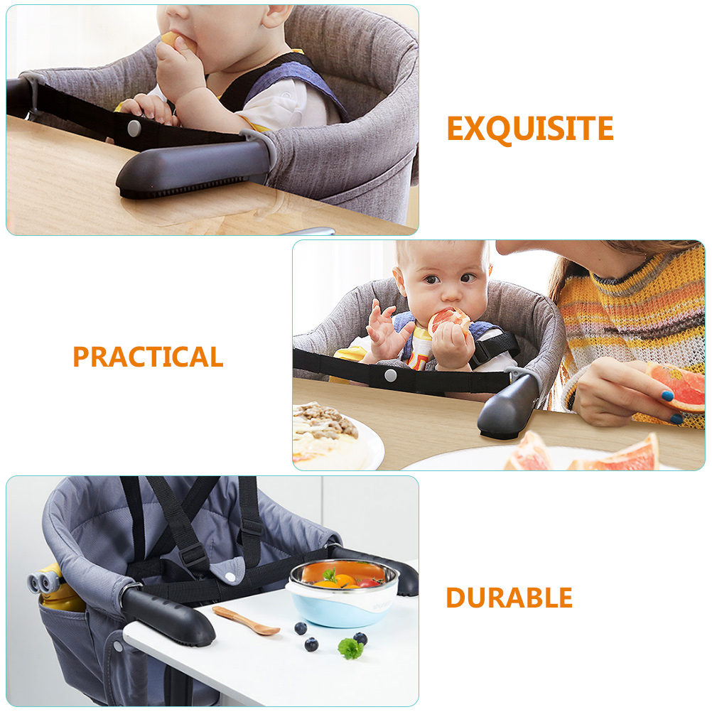 ตะขอเก้าอี้สูงเก้าอี้โต๊ะรับประทานอาหารเด็กและผ้า Oxford สีเทาแบบพกพาที่แนบมาได้เดินทาง