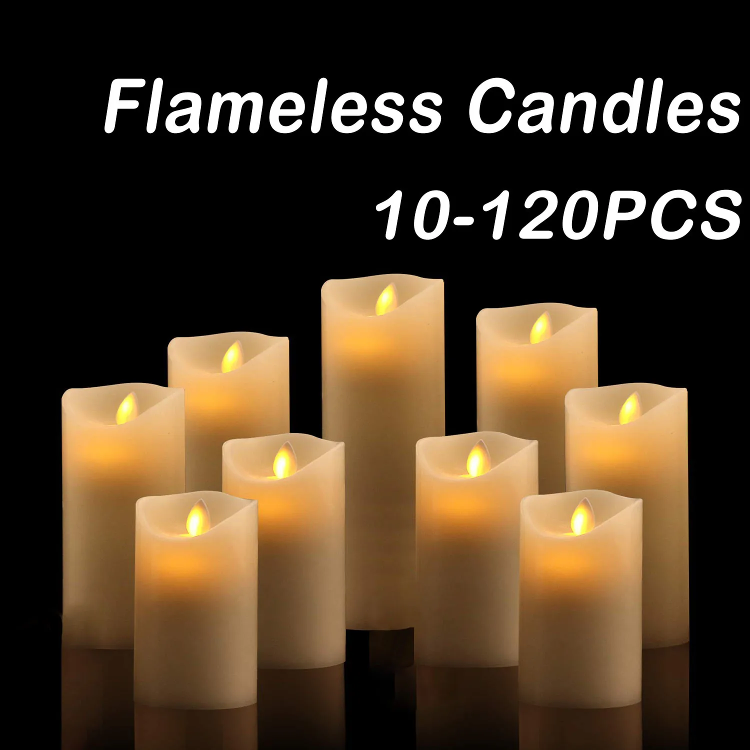 10-120pcs Flameless Fake Candle LED Flickering Candles Battery Operated LED Pillar Candles for Wedding Halloween Decor Party