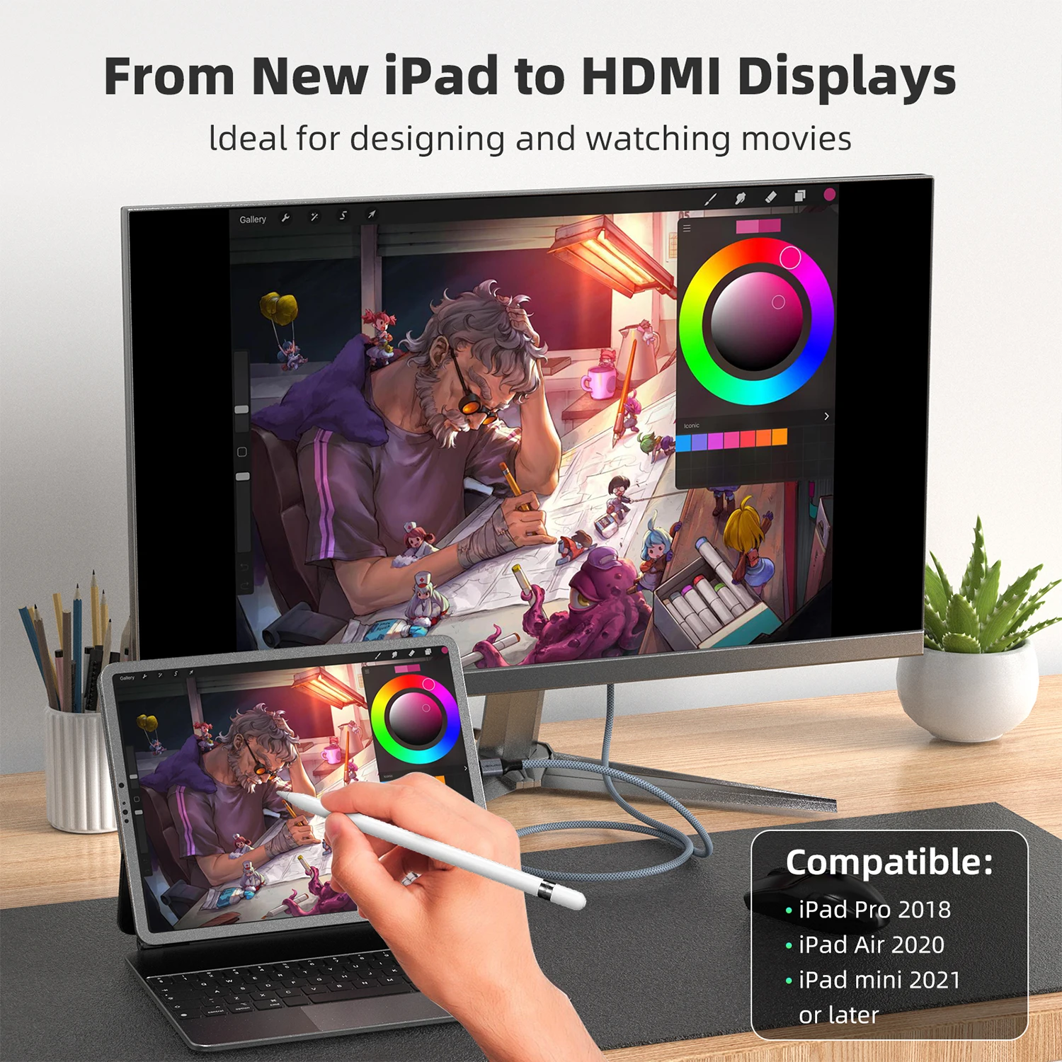 UGOURD USB C to HDMI2.0 Cable Type C to HDMI 4K60HZ Adapter Thunderbolt 3 4 to HDTV 2.0 Converter Cable for iphone 15 16 MacBook