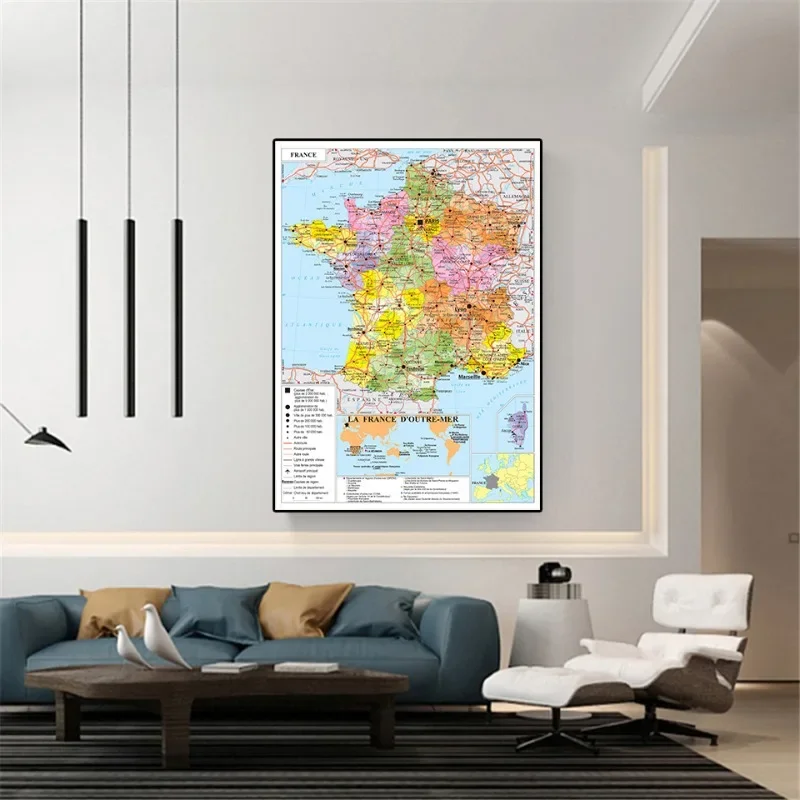 Póster de mapa de tráfico de idioma francés de Francia, decoración artística de pared grande A2, 42x59cm, suministros de decoración de pared para aula escolar