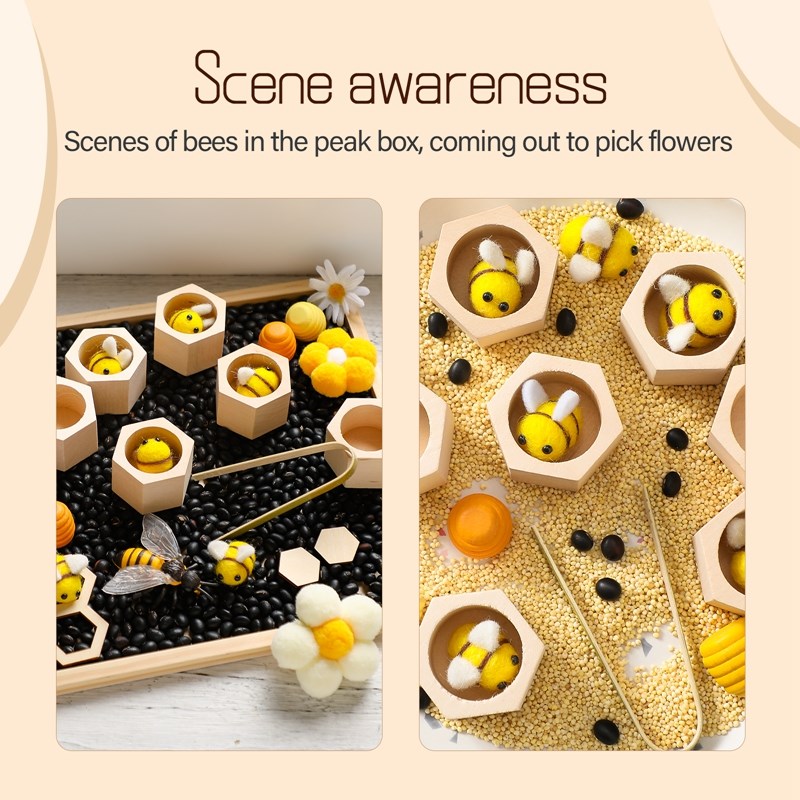 Juguetes sensoriales de abeja para recién nacidos, juguete de habilidad motora fina, juego Montessori de abejas, juguetes creativos de madera para bebés de 0 a 12 meses, regalos