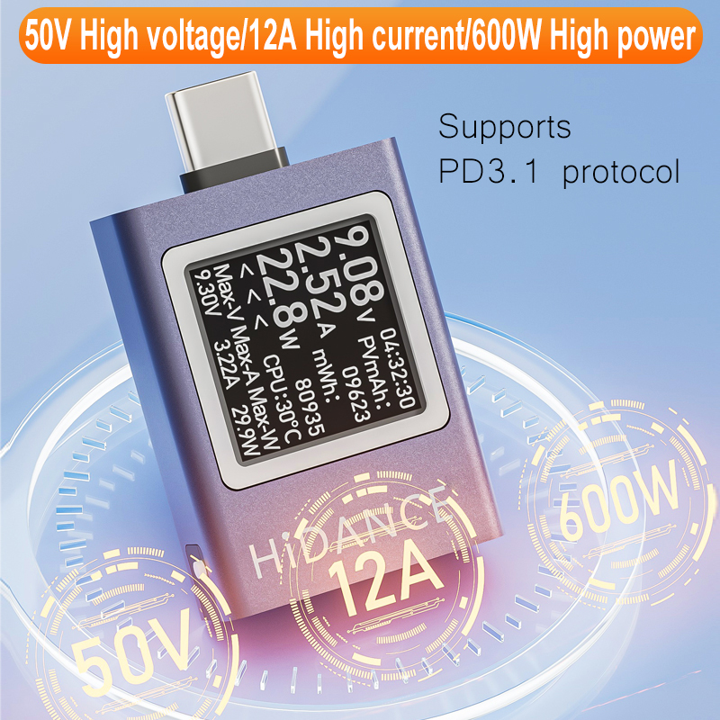13 in 1 DC 4.5-50V 0-12A 多機能デジタルディスプレイ DC 電圧電流計パワーメーター Type-c 携帯電話充電 PD3.1 テスター