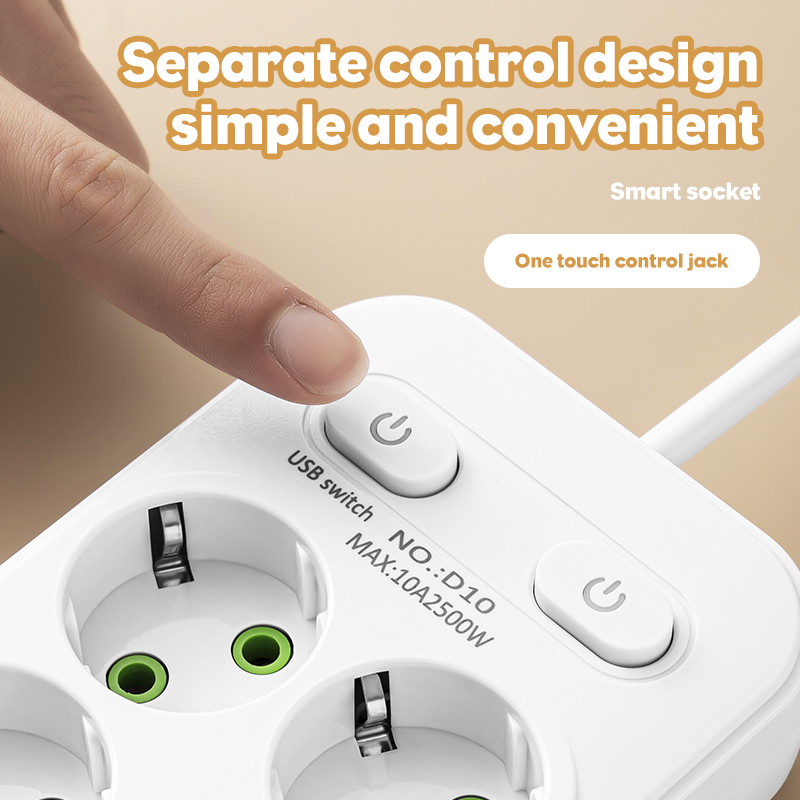 EU Plug AC Outlet Multitap Power Strip 2m Extension Cord Electrical Socket USB for Home Office Surge Protector Network Filter