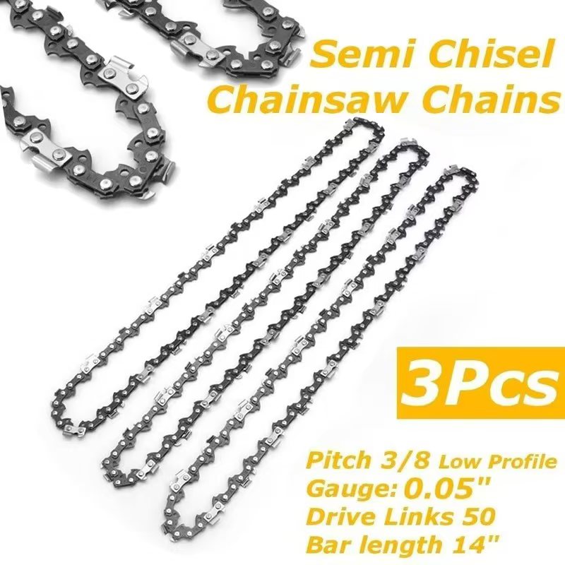 3 Pcs 14'' 3/8'' 0.050" 50DL Semi Chisel 25 Teeth Chain for Gasoline Chainsaw MS170 MS180