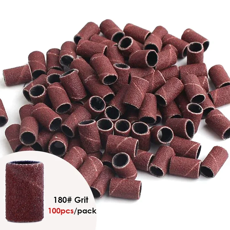 100/50pc サンディングキャップバンド電気マニキュアマシン 180/120/80 グリットネイルドリル研削ビットファイルペディキュアツール