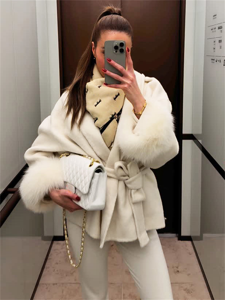 Trendix Vossenbont Wollen Dames Herfstjas Mode Patchwork Dubbelzijdige Wollen Overjas 2025, Nieuwe Elegante Kantoor Commuter Jas