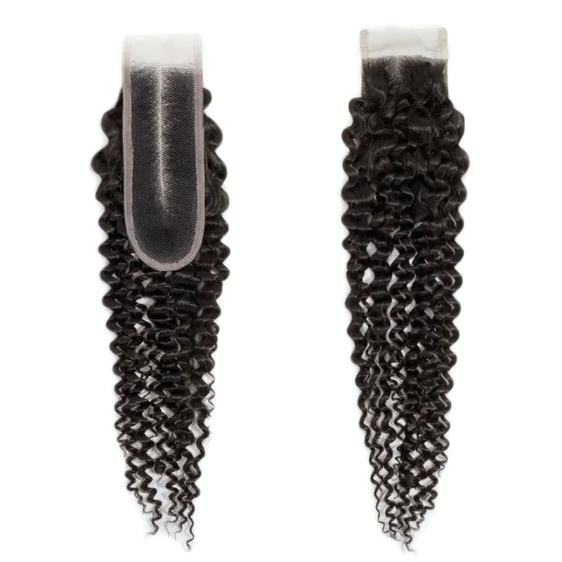 2x6 Cierre de encaje rizado profundo encaje suizo transparente cierre de parte media cabello humano virgen brasileño línea de cabello pre-arrancado 150%