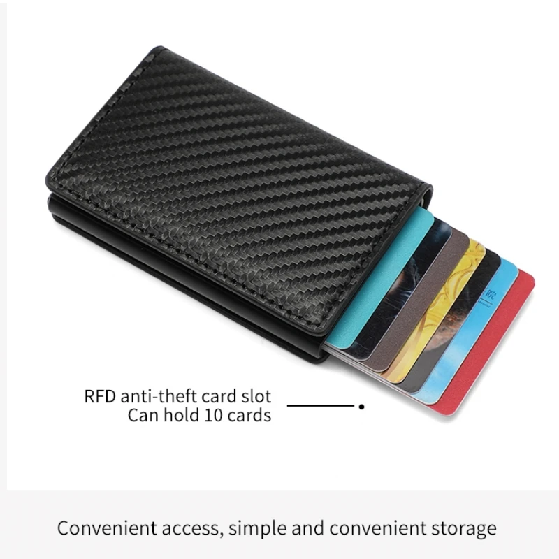 Portafoglio porta carte di credito in fibra di carbonio da uomo Rfid Smart Meral Portafoglio minimalista pop-up sottile e sottile Portafoglio piccolo in metallo nero