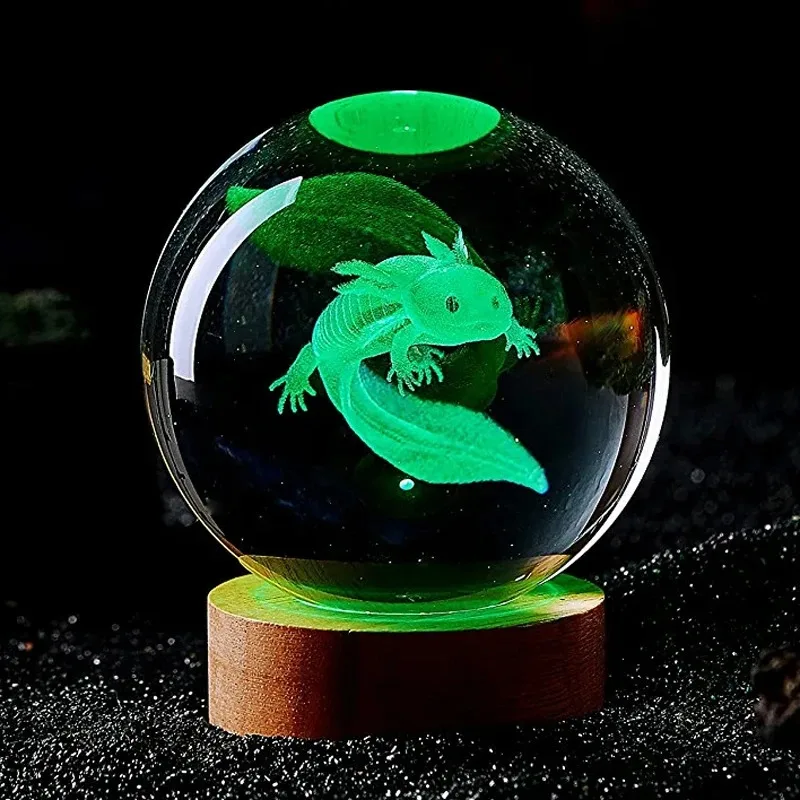 3D Axolotl เลเซอร์แกะสลักคริสตัลบอลสี Night Light,แฟนเพื่อนร่วมชั้นภรรยาเด็กของขวัญวันเกิดตกแต่งบ้าน