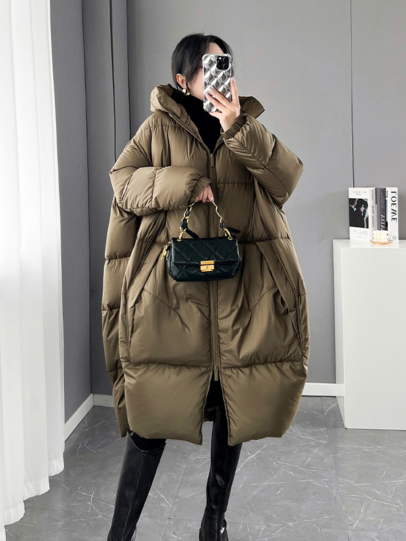 Preto branco com capuz jaqueta para mulheres inverno oversized grosso quente bolsos puffer casaco senhora penas longas outwear inkeo 3o129