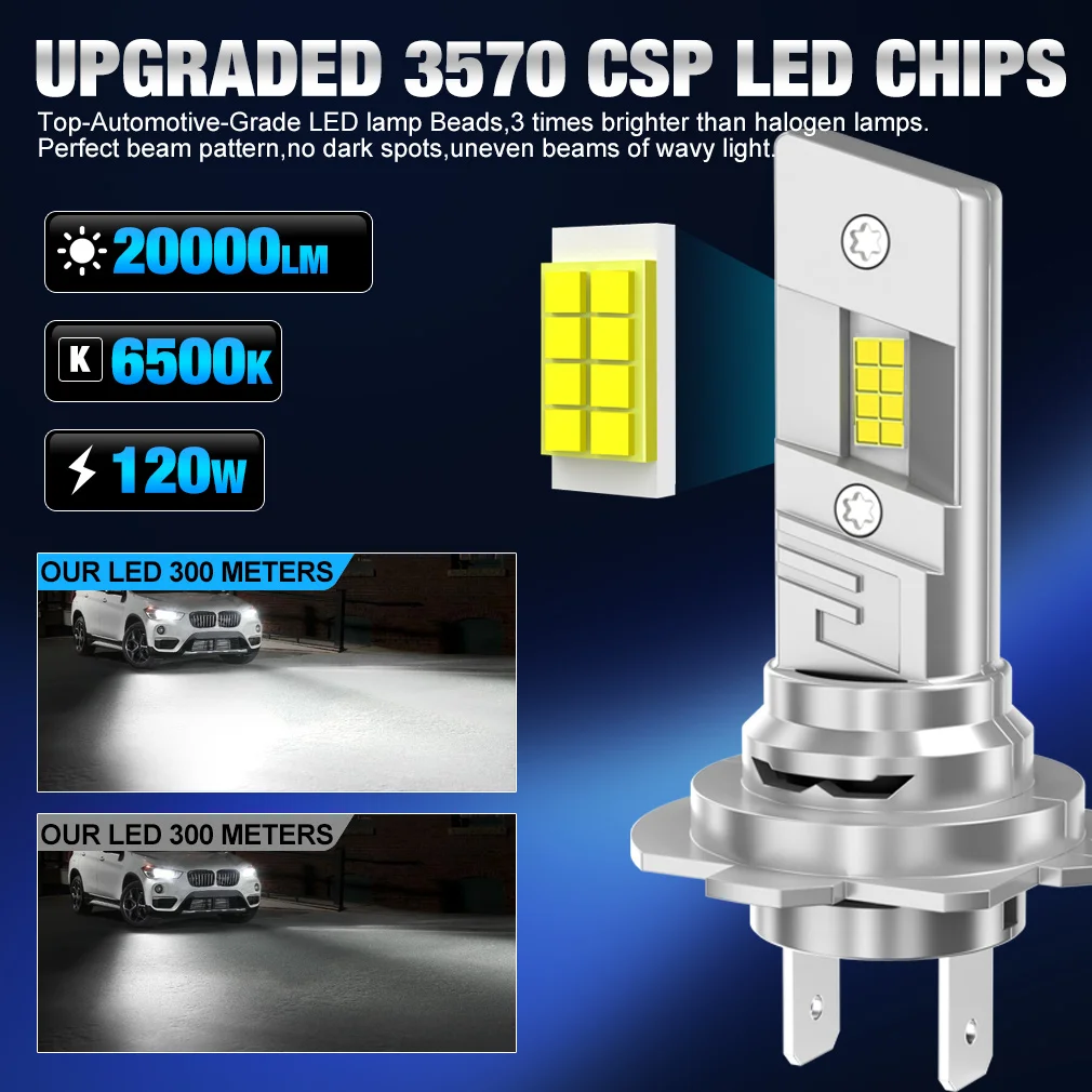 20000LM Mini H7 bombilla de faro LED CSP 3570 faro de coche lámpara de diodo automático Canbus H7 Turbo luz Led 6500K 12V 120W