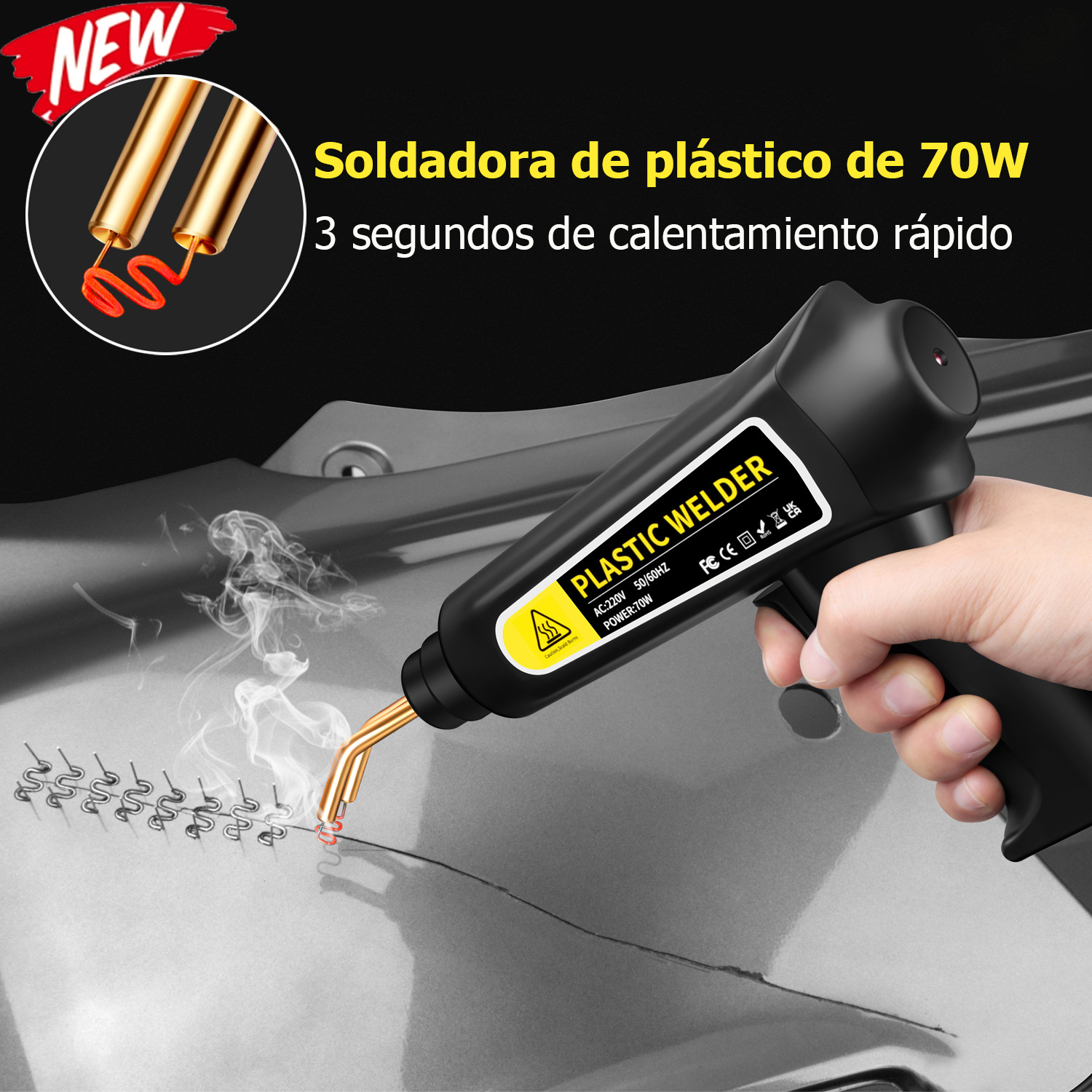 Nueva máquina de soldadura de plástico, soldador de reparación de parachoques de coche, laminador de calor, reparación de parachoques con 400 Uds., caja de herramientas de reparación de grietas de plástico para uñas