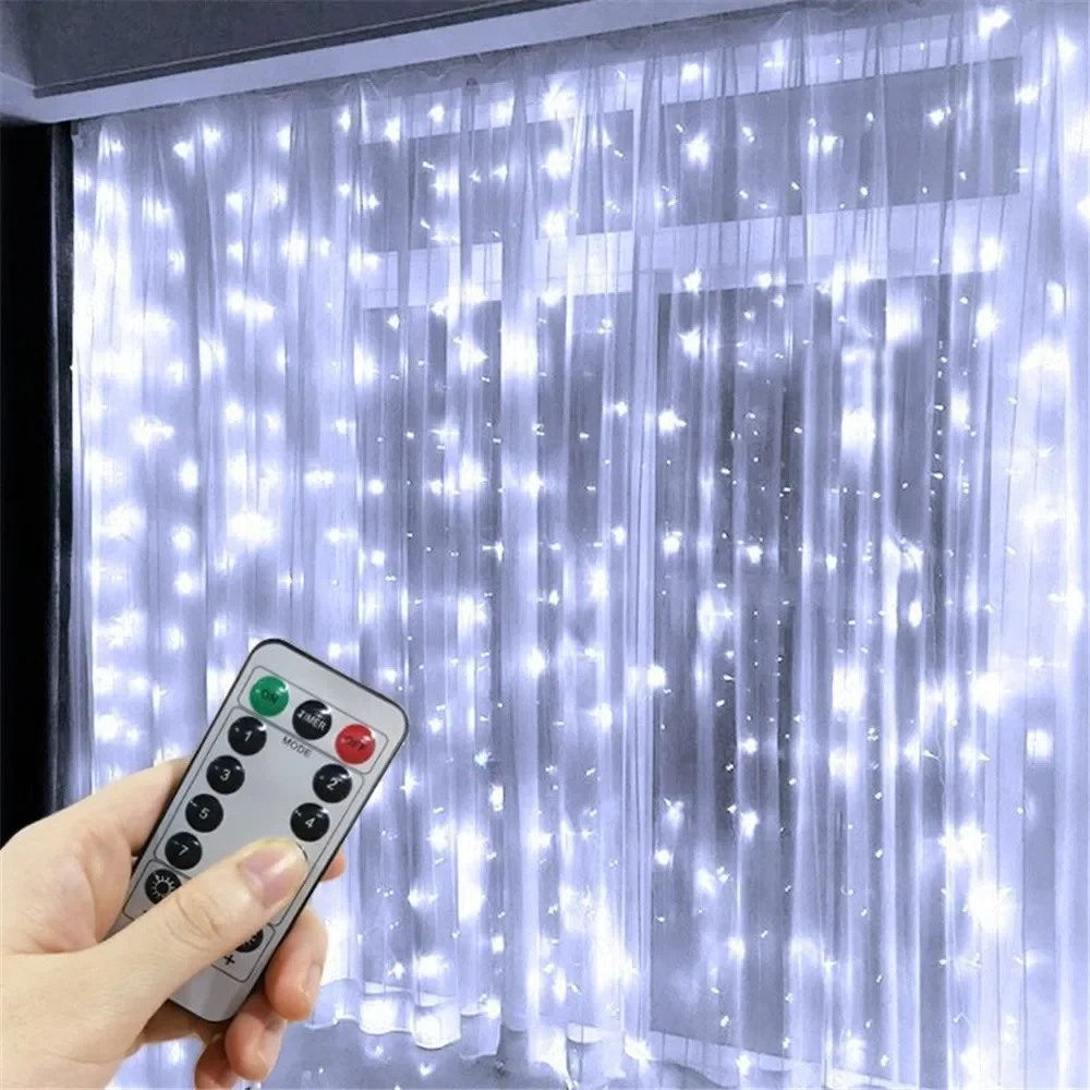 วันหยุดคริสต์มาสไฟ LED ตกแต่ง Fairy ห้องนอน String Garland แสงผ้าม่านพร้อมรีโมทคอนโทรล
