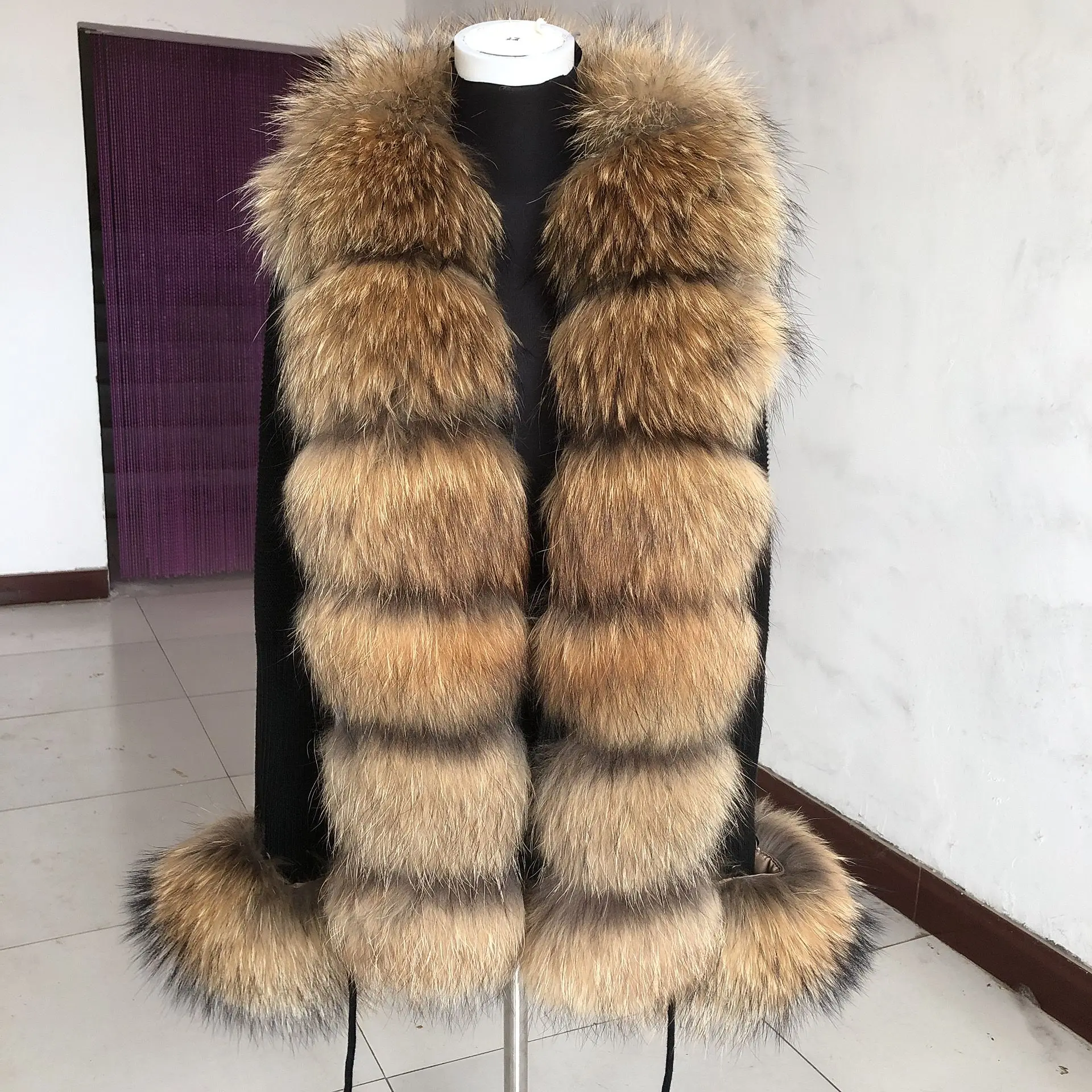 Primavera e outono feminino camisola cardigan jaqueta com gola de pele de raposa real jaqueta de pele de raposa natural jaqueta feminina