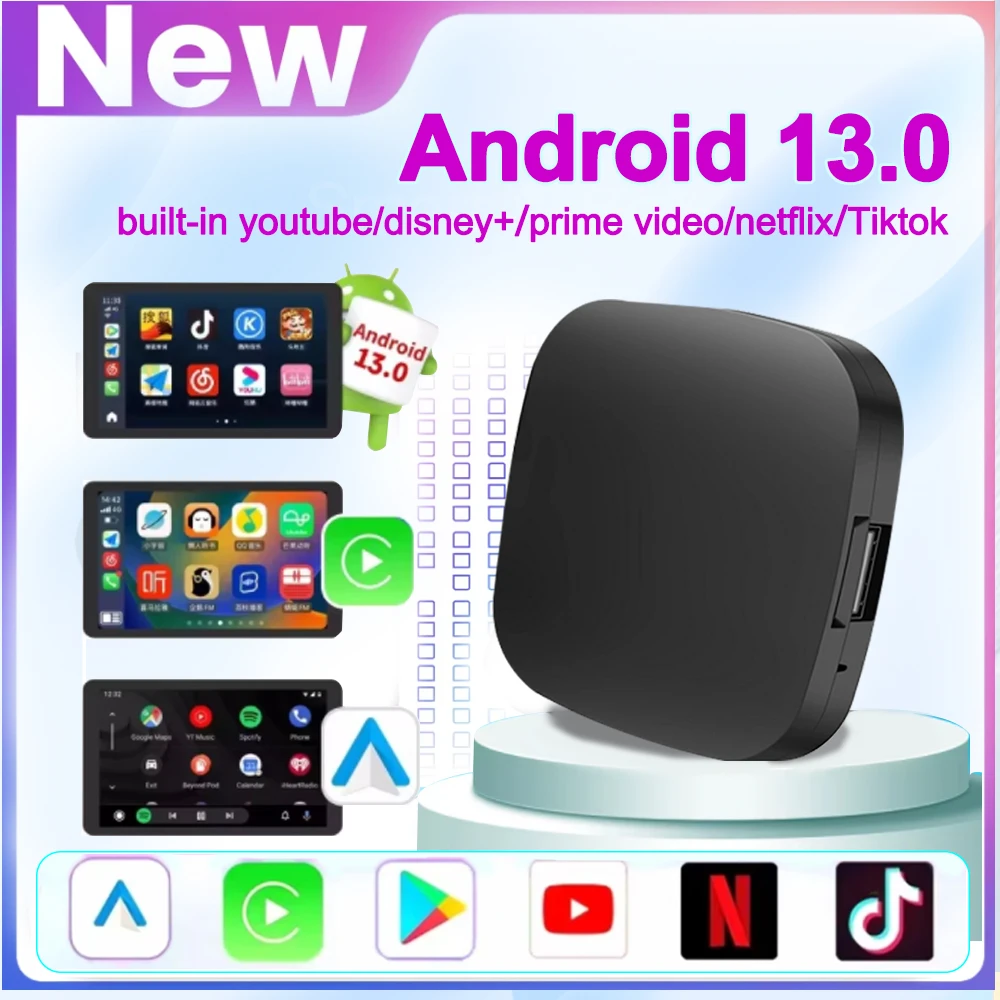 Android 13 tv box inteligente carplay ai caixa wifi sem fio android auto embutido play store para youtube netflix oem carplay carros
