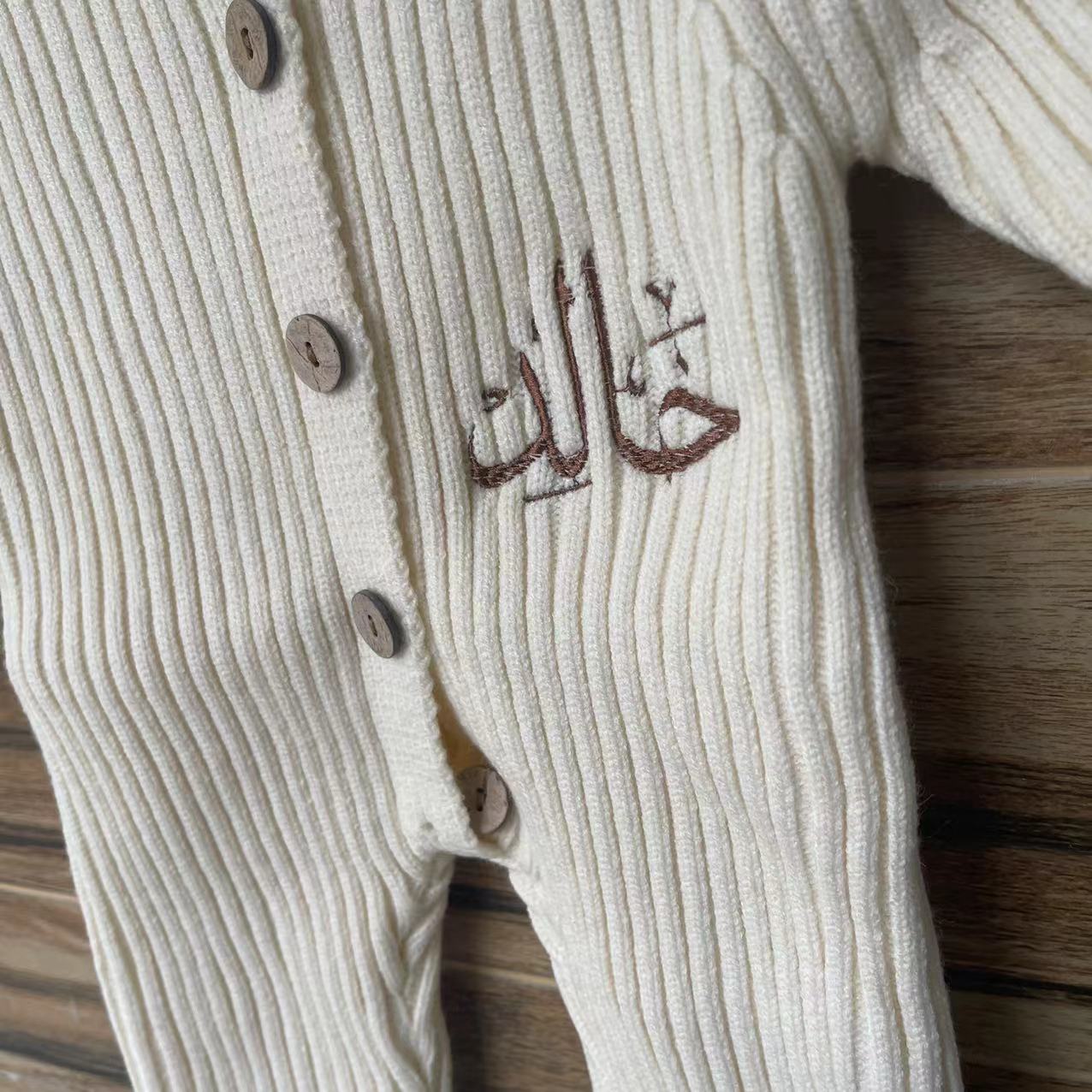 Personalizado sólido tricô algodão manga comprida macacão, roupa de criança, bebês meninos e meninas, macacão recém-nascido, primavera e outono