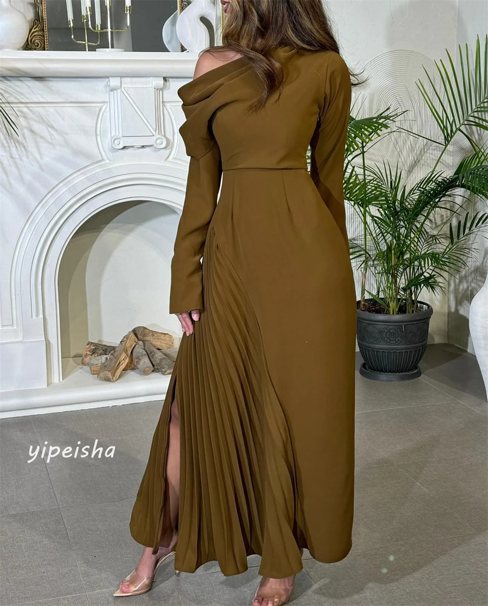 ที่กําหนดเองเจอร์ซีย์ Ruched ชุดราตรี A-Line ไหล่ข้างหนึ่ง Bespoke โอกาสชุดเดรส Midi