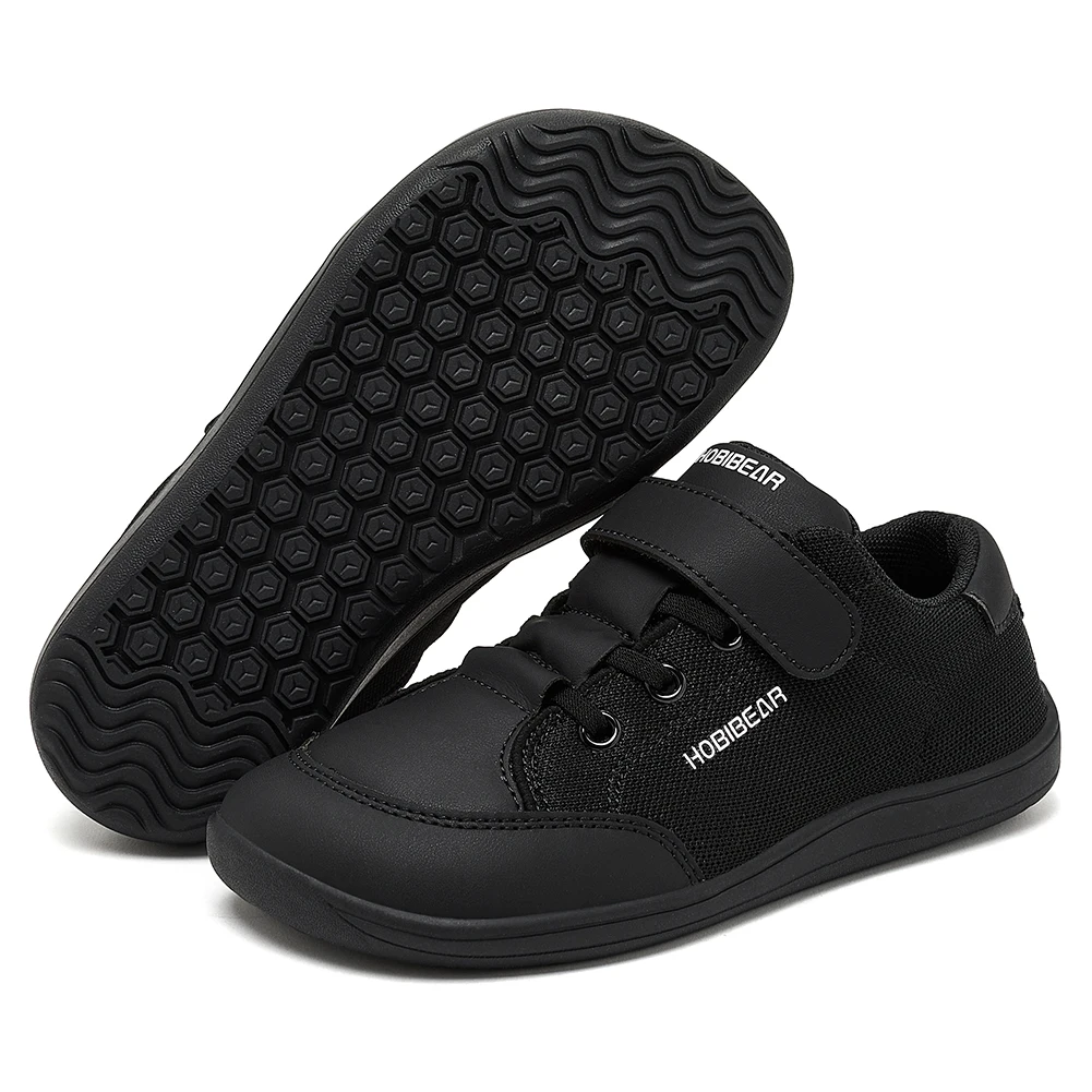 HOBIBEAR Scarpe per bambini a punta larga a piedi nudi Scarpe da ginnastica minimaliste per ragazze dei ragazzi Scarpe leggere in pelle artificiale con gancio e gancio