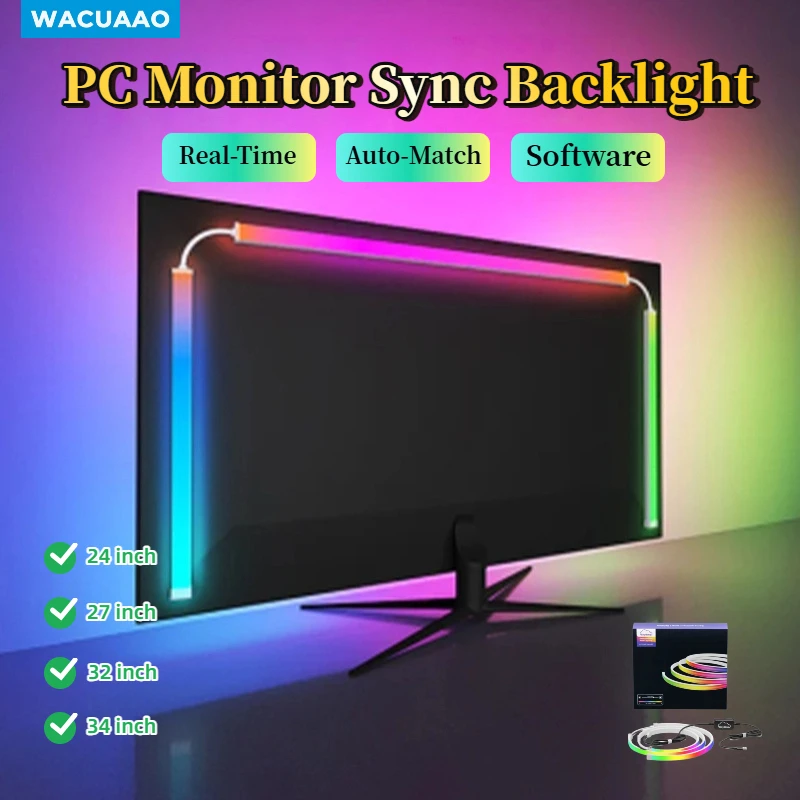 Zanurzeniowa listwa świetlna RGB do synchronizacji ekranu komputera, USB 5V Dream Color PC Podświetlenie Pickup Light do pokoju gier