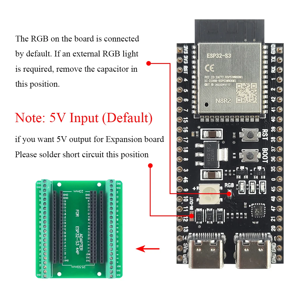 ESP32 S3 Development Boards with Expansion Adapter Kit 2.4G Wifi BT Module ESP32-S3WROOM1 N8R2 N16R8 44Pin Type-C ESP32-S3